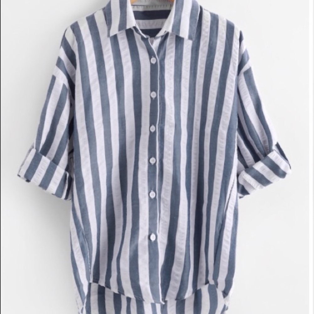 NWOT- SheIn white and denim striped button up